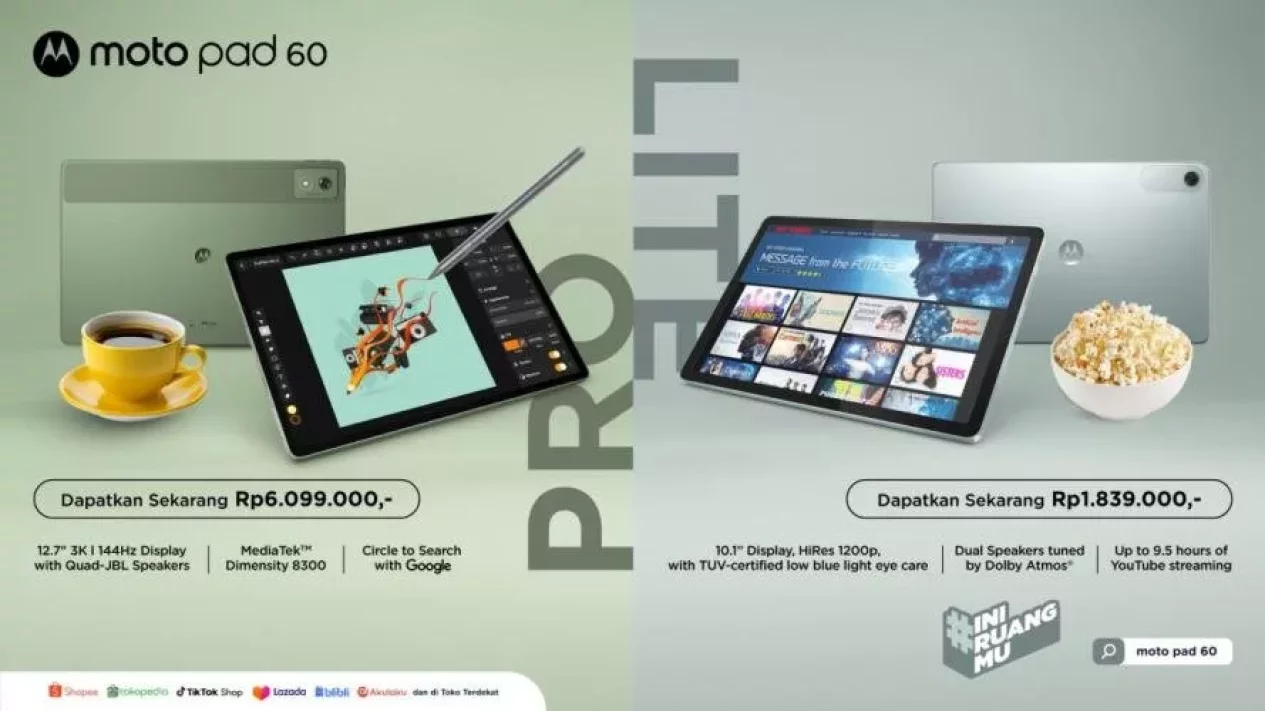 Moto Pad 60 Lite dan Moto Pad 60 Pro Rilis, Motorola Masuki Pasar Tablet di Indonesia